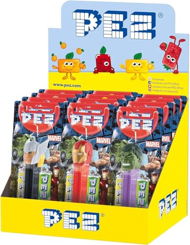 PEZ Marvel Character Sweet Dispenser, Strawberry & Lemon Flavoured, 2 x 8.5 g Refills (Pack of 12)