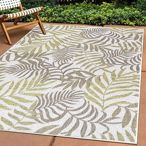 Carpettex Outdoor Teppich Wetterfest 140 x 200 cm Sisal Optik Beige - Ideal für Balkon, Garten, Terrasse und als Küchenteppich - In&Out Teppich Waschbar, Flachgewebe, Pflegeleicht, Palmen Design