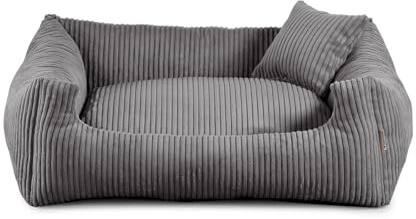 Gutekissen® Hundebett aus weichem Material, gefüllt mit Polyurethanschaumstoff, Geripptes Material, schmutzabweisend, Farb- und Größenwahl, inklusive kleines Kissen. (XL - 100x75, Dunkelgrau)