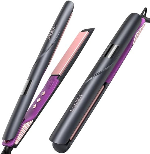 LANDOT Planchas Del Pelo Profesional Cerámica: Alisador y Rizador 2 en 1 - Plancha de Pelo Placas Flotantes Extralargas para Alisar Rizar y Crear Ondas - 120-230℃ Temperatura Ajustable Digital