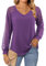 Beluring Ladies T-Shirt Casual V Neck Tops Elegant Lace Long Sleeve Tshirt Purple Size 16 18
