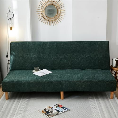 Surwin Armless Sofa Bed Cover Solid Color Graffiti Non Slip Stretch Futon Slipcover Protector for 2 Seater/3 Seater Folding Sofa Bed Without Armrests (L:190-230cm,Grün)