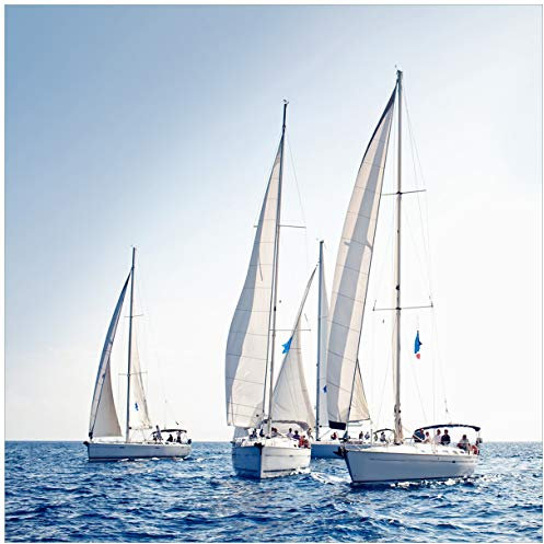 Wallario Glasbild Segelschiff auf dem Meer - 50 x 50 cm Wandbilder Glas in Premium-Qualität: Brillante Farben, freischwebende Optik