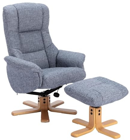 Morris Living The Cairo - Lisbon Marine Blue Fabric - Swivel Recliner Chair & Matching Footstool