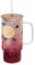 32oz Ribbed Glass Cups with Lid Handle and Straws , Glass Tumbler Drinking Glasses Cocktail Glasses, Fluted Vintage Glassware, Juice Glasses, Coffee Bar Accessories, Iced Coffee Cups for Cute Gifts