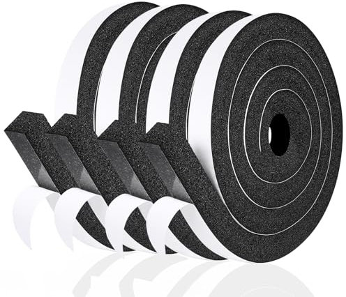 fowong Door Draft Excluder Strip, 4 Rolls 25mm(W) x 25mm(T) x 2M(L) Window Draught Excluder, Self Adhesive Window Insulation Foam Weather Strips, Low Density Foam Seal Tape, Total 8M Long