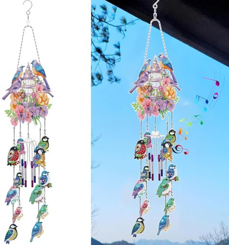 Toyone Diamond Painting Bastelset,Mädchen Geschenke 8-12 Jahre,5D Doppelseitige Kristall Sonnenfänger Windspiele Set Dekorieren Fenster, Türen und Gärten, Ideales Kindertag Geschenk(Vogel)