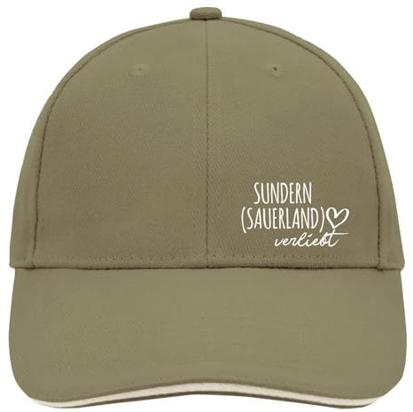 Huuraa Cappy Mütze Sundern Sauerland verliebt Unisex Kappe Größe Olive/Beige mit Namen deiner Lieblingsstadt in Nordrhein-Westfalen Geschenk Idee für Freunde und Familie