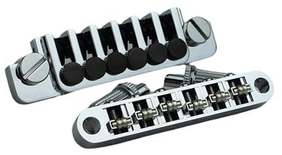 Guyker LP Chevalet de selle à rouleau Tune-O-Matic GM005 + cordier vintage TP-6 de rechange compatible avec guitare électrique Les Paul LP 6 cordes, chromé