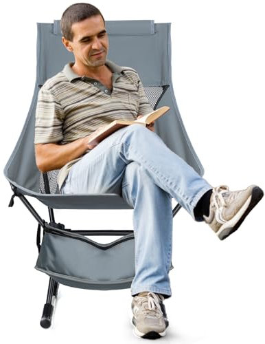 Yokawe Übergroßer faltbarer Schaukelstuhl für Camping, Erwachsene, robuster Schaukelstuhl für Outdoor/Terrasse/Rasen, tragbarer Schaukelstuhl mit 115 kg maximaler Belastung, Blaugrau