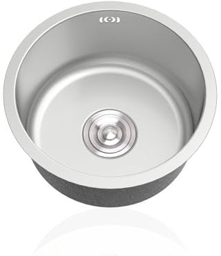 Fregadero Cocina 1 Seno Pequeño,Pileta de Cocina Plateado Redondo,Lavadero Inoxidable,Pila de Cocina con Drenaje,Formas de Instalar Sobre Encimera/Bajo Encimera (Ø 28cm)