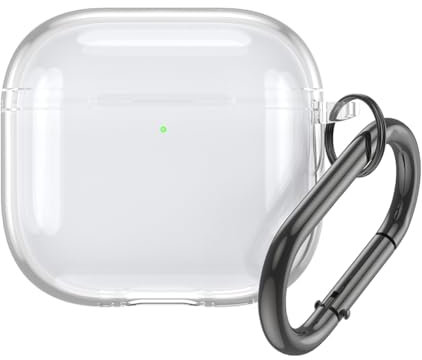 WMFASBAG Custodia protettiva trasparente TPU antiurto per auricolari wireless con moschettone, compatibile con Apple AirPods 4 (2024), custodia di ricarica