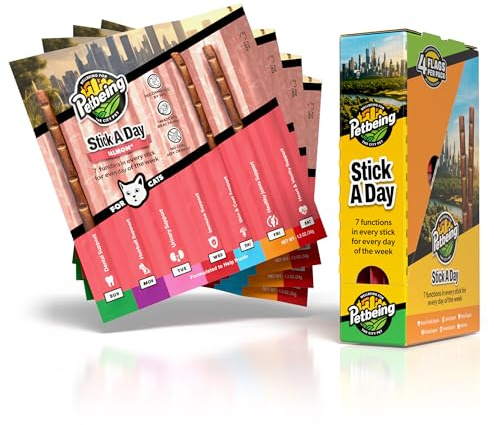 PETBEING Stick a Day for Cats | Daily Real Meat Cat Chew Sticks with 7-in-1 Wellness Support | Cat Treats with Vitamins & Nutrients for Daily Routine | Chicken & Salmon Mix, 28 Count