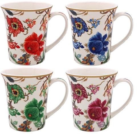 The Leonardo Collection Anthina Mugs Set of 4, Tea and Coffee Mugs for Hot Drinks | Fine China Printed Mugs for Kitchen & Home | Reusable Ceramic Cups for Every Occasion | Gifts for Women & Men