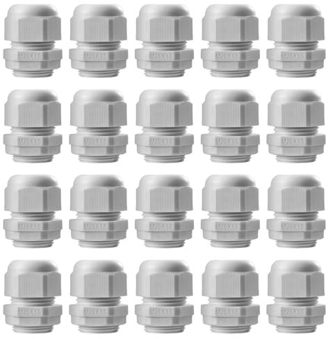 Pack of 20 Cable Glands M25, IP68 Waterproof Cable Grommet, Cable Glands for Outdoor Garden Control Box, Junction Box, Plastic Nylon Cable Grommet, White