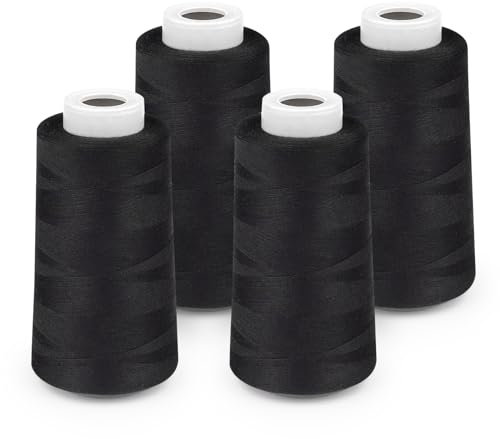 StiVerse Nähgarn- 4 Stück, 1750 M nähgarn für nähmaschine, 40S/2 Polyester faden, Schwarz garn nähmaschine für Qualitäts Nähgarn