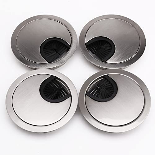 Passe-fil de bureau, passe-câble, œillet rond en métal chromé de 68 mm – Insert de rangement de câble de bureau, trou de fil PC – for bureau, ordinateurs de bureau, bureau – Lot de 4