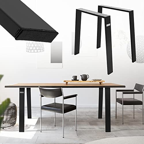 ML-Design Jeu 2X Pieds de Table Loft 75x72 cm, Noir, Profil 8x2 cm, Acier Inoxydable, Design Industriel, Forme en U, Piètement de Table Scandic, Profilé Carré, Patins de Table Basse et de Banquette