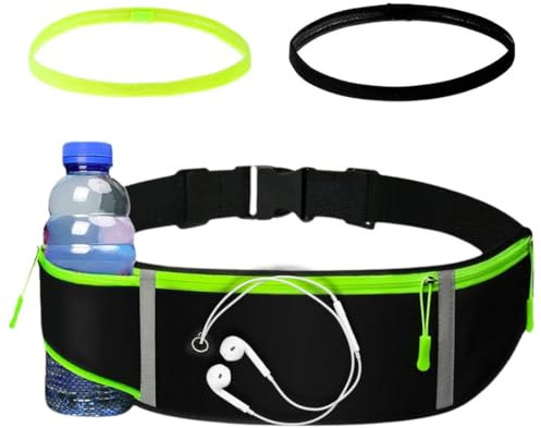 RALIZATE Riñonera Running Hombre y Mujer con Porta Botellas | Reflectante e Impermeable | Múltiples Bolsillos y Salida Auriculares | Incluye 2 Cintas Antisudor | Acceso Rápido y Comodidad Prolongada