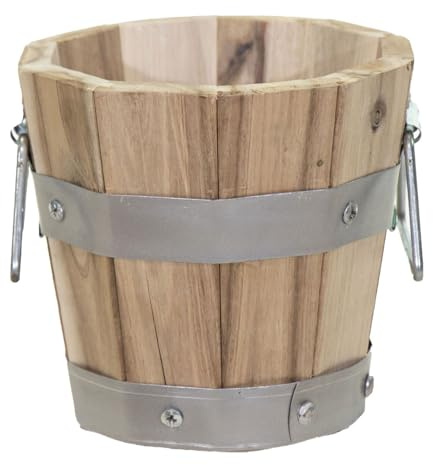 colourliving Pflanztopf Holz mit Griffen robuste Blumentöpfe Pflanzkübel rund FSC Akazienholz Blumenkästen aus Holz (20/17 cm)