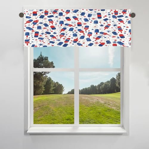 Cortina americana para ventana americana 4 de julio, helado, cortina corta con bolsillo para barra, para cocina, sala de estar, dormitorio, 45,7 x 132 cm