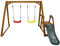 Balançoire double, avec toboggan et échelle d'escalade, structure de balançoire d'extérieur en bois massif, balançoire robuste pour enfant avec 2 balançoires, cadre d'escalade pour jardin, stable et