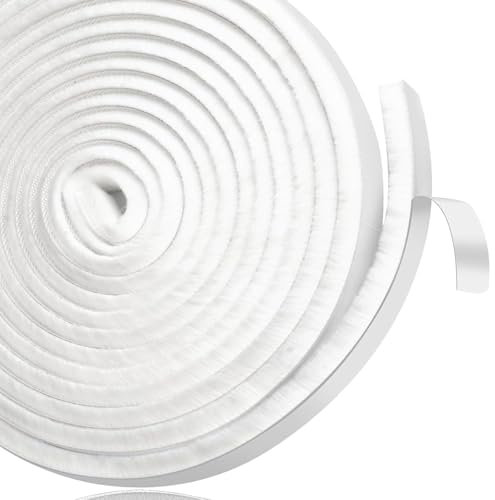 Draft Excluder Tape for Doors and Windows, 5Meters(L) x 9mm(W) Self-Adhesive Brush Seal Strip for Gaps 4-9mm, Stop Draught, Cold Hot Air, Dust, Noise for Door, Window, Wardrobe(Color:White)
