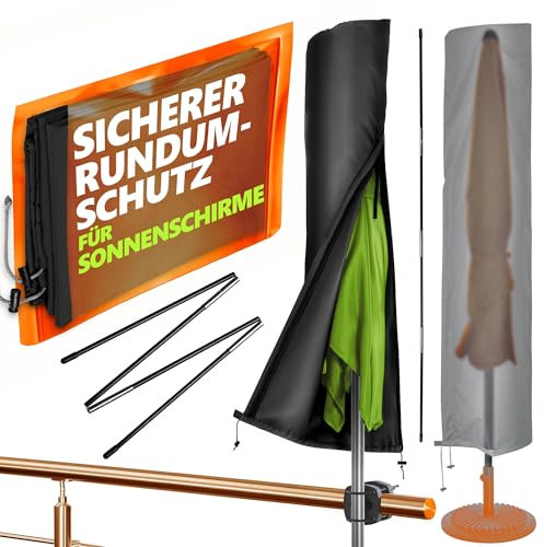 4smile Sonnenschirm Schutzhülle - Schutzhülle Sonnenschirm Ø 300 cm / 250 x 150 cm - Polyester Sonnenschirmhülle, robuste Schirmhülle, Schirmabdeckung mit Stab, Reißverschluss, Schwarz