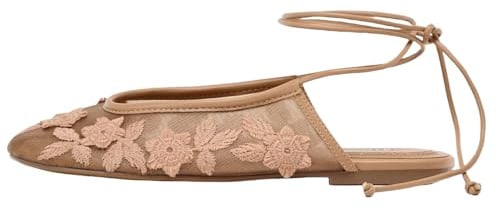 UFEDO Lace Up Mesh Ballet Flat for Women Summer Slingback Ballerina Shoes Embroidered Floral Mary Jane