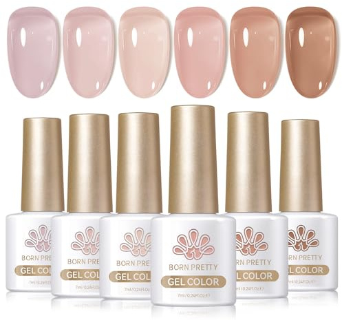 BORN PRETTY Jelly Gel Nail Polish Set, 6 Colours Pink Nude Neutral Sheer Translucent Soak off U V Gel Polish DIY Manicure Design Gift for Women Girls