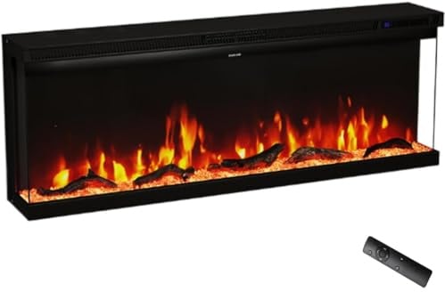 COSTWAY 127cm/50” 3 Sided Electric Fireplace, Recessed/Wall-Mounted/Freestanding Media Wall Fire Heater with 9 Colors, 5 Adjustable Brightness, Remote Control, Timer & Overheat Protection, 750W/1500W