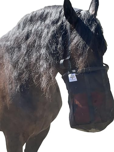 Reinforced Horse Mesh Feed Bag, Adjustable Strap, Padded Nose, Heavy Duty Horse Feed Bag, Reinforced Bottom Stitching, Holds 8qt Grain Bucket, no Mess, soak Feed in Bag, Horse Feed Bag