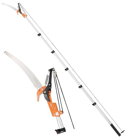 VonHaus Telescopic Tree Pruner & Lopper 2 in 1 – Long Reach 5.3m Cutter, Retractable & Extendable Pole Saw for Branches – Lightweight Aluminium Pole, Steel Blade – Blade Cover Included
