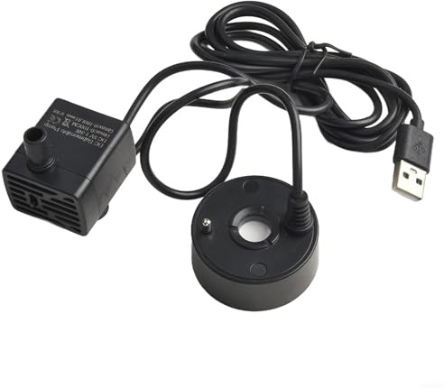 ZWEquipint 2-in-1 USB Water Pump and Mist Maker for Rockery, Aquarium & Fountain, 5V Quiet Fogger with Auto Shut-Off, Adjustable Flow Circulation System(Black)