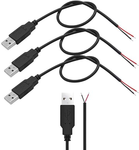 Vmoomax câble 'Alimentation USB 2.0 22 AWG à 2 Fils, 4 câbles 5 V 3 A 30 cm avec fiche USB, Câble d'extension USB pour éclairage LED Ventilateur projets de Bricolage