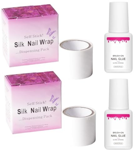 2 Set Nail Repair Kit for Broken Natural Nails,Silk Nail Wrap&Brush-On Glue