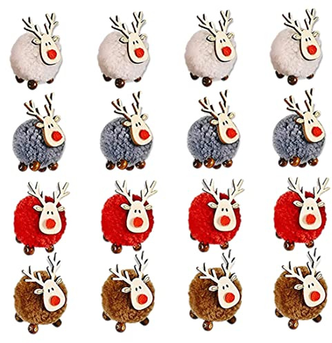 Christmas Tree Pendants Wool Felt Wooden Reindeer Antler Hanging Ornaments For Home Decor 16PCS.