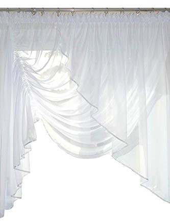 TOP Fertig-Gardine aus Voile NEU Top Design Set Schöne Küche-Gardine mit Kräuselband AG8-B Modern (Weiss)