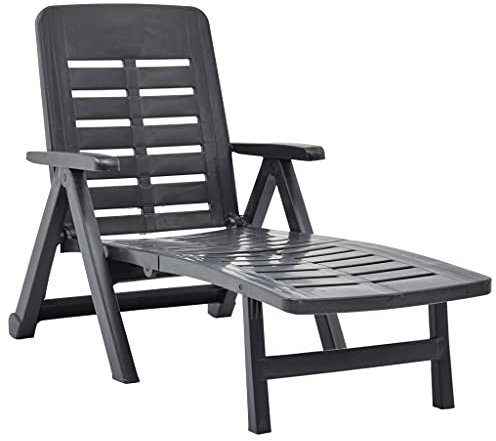 vidaXL Lettino Prendisole Pieghevole Regolabile con Braccioli Leggero Robusto Giardino Spiaggia Sedia a Sdraio Chaise Longue in Plastica Antracite