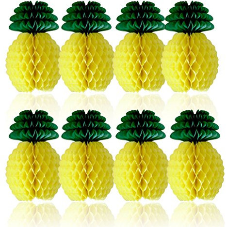 Set 8 Ananas Wabenball Papier, Sommer Dekoration Hawaii Party Deko Papier Ananas für Tropische Themen-Luau-Party Hochzeit Geburtstag, 21 cm, gelb