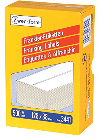 AVERY Zweckform 3441 Frankier-Etiketten (Papier matt, 500 Etiketten, 128 x 38 mm) 1 Pack weiß