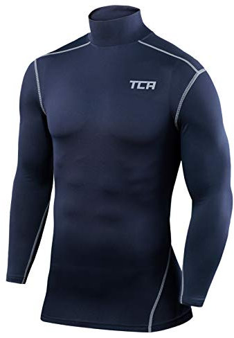TCA Men Long Sleeve Compression Shirt, Athletic Workout Sports Undershirt Base Layer Top - Navy, M
