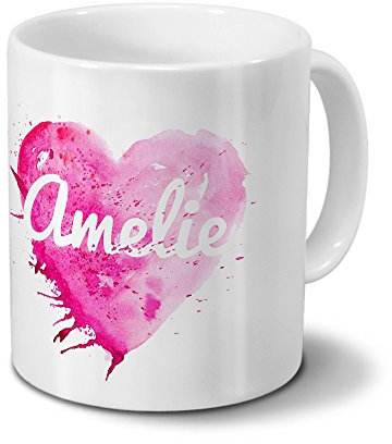 digital print Tasse mit Namen Amelie - Motiv Painted Heart - Namenstasse, Kaffeebecher, Mug, Becher, Kaffeetasse - Farbe Weiß