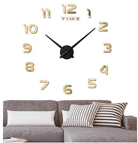FAS1 Grande Orologio da Parete Moderno DIY Adesivo 3D Stickers Numeri Romani Orologio da Parete, Rimovibile Decorazione per Casa Ufficio, Batteria Non Inclusa (Oro Chiaro)