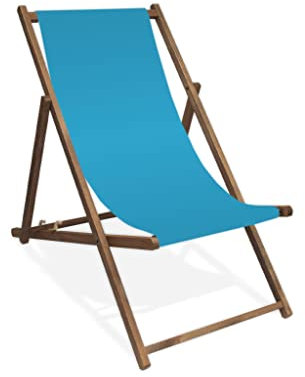 MultiBrands Liegestuhl, Holz, Hellblau ohne Armlehne mit dunkelbrauner Lasur, klappbar