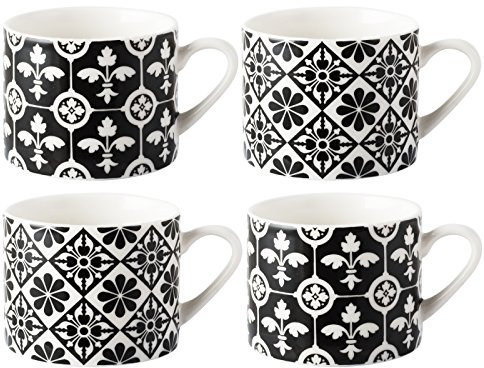 V&A “Encaustic Tile” 4-Piece Set of Fine China Espresso Mugs by Creative Tops, 150 ml (5 fl oz)