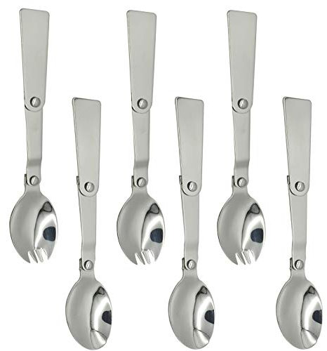 Maydahui 6 PCS Folding Spoon and Fork SUS 18/10（304）Stainless Steel Salad Spork Portable for Thermos and Travel