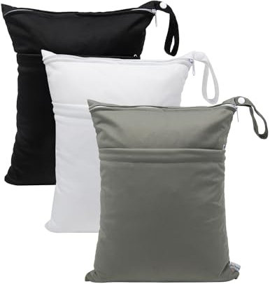 Babygoal Bolsas húmedas y secas para pañales de Tela para bebé, Bolsas de Viaje Lavables, Playa, Piscina, Bolsa de Gimnasio para Trajes de baño y Ropa húmeda con Dos Bolsillos con Cremallera, 01