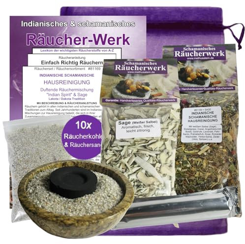 7-TLG Räucher-Set INDIANISCHE HAUSREINIGUNG. 2 x Räuchermischungen + SAGE Salbei + ZUBEHÖR + Anleitung. 81169-P