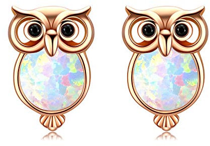 Opal Eule Ohrstecker Kette 925 Sterling Silbler Ohrschmuck Opal Ohrringe für Mädchen Ohrstecker Opal Schmuck Geschenk für Damen